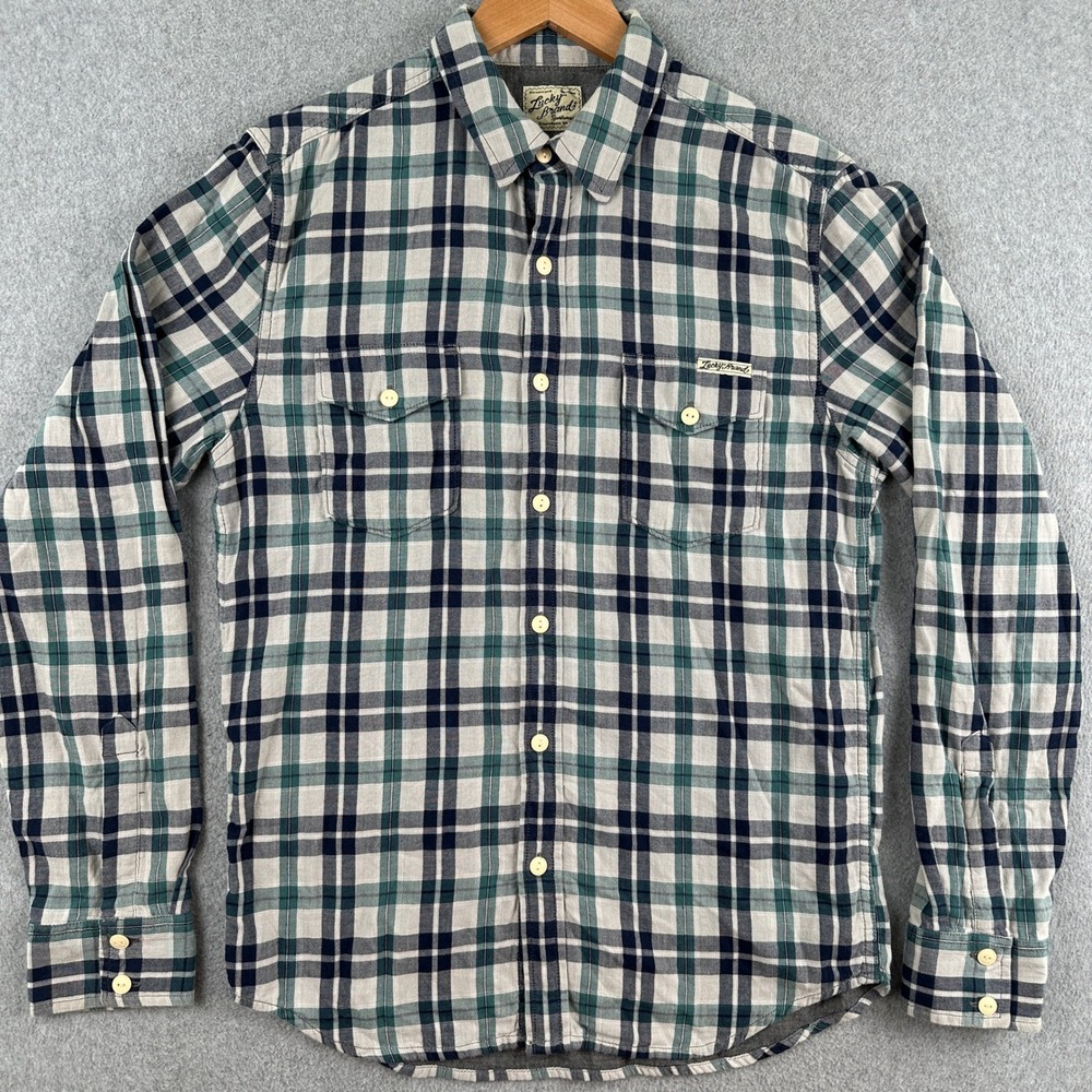 Lucky Brand Button Up Men's Small Green‎ Plaid Distinctive Western Shirt Rodeo